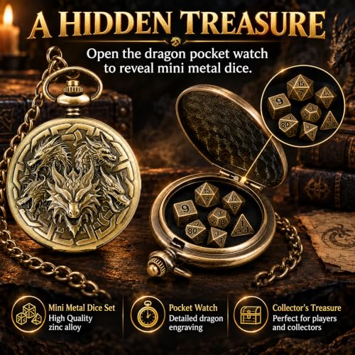 DND Dice Advent Calendar 2026 with Pocket Watch and Dragon Pins for RPG Fans