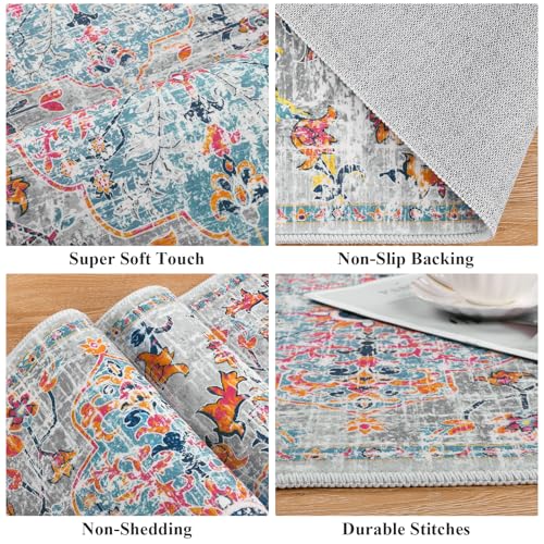 2x6 Washable Boho Hallway Runner Rug, Non-Slip Faux Wool Kitchen Mat
