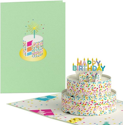 Lovepop 3D Happy Birthday Pop-Up Card - Colorful Sprinkles Cake Design | 5" x 7" Blank Notecard & Envelope Included