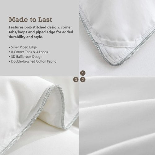 BPC Feather Down Comforter California King for All Season, 750 Fill-Power Cloud Fluffy Duvet Insert with Ultra-Soft Egyptian Cotton Blend Cover, Medium Warmth Hotel Comforter, White, 104x96 Inches