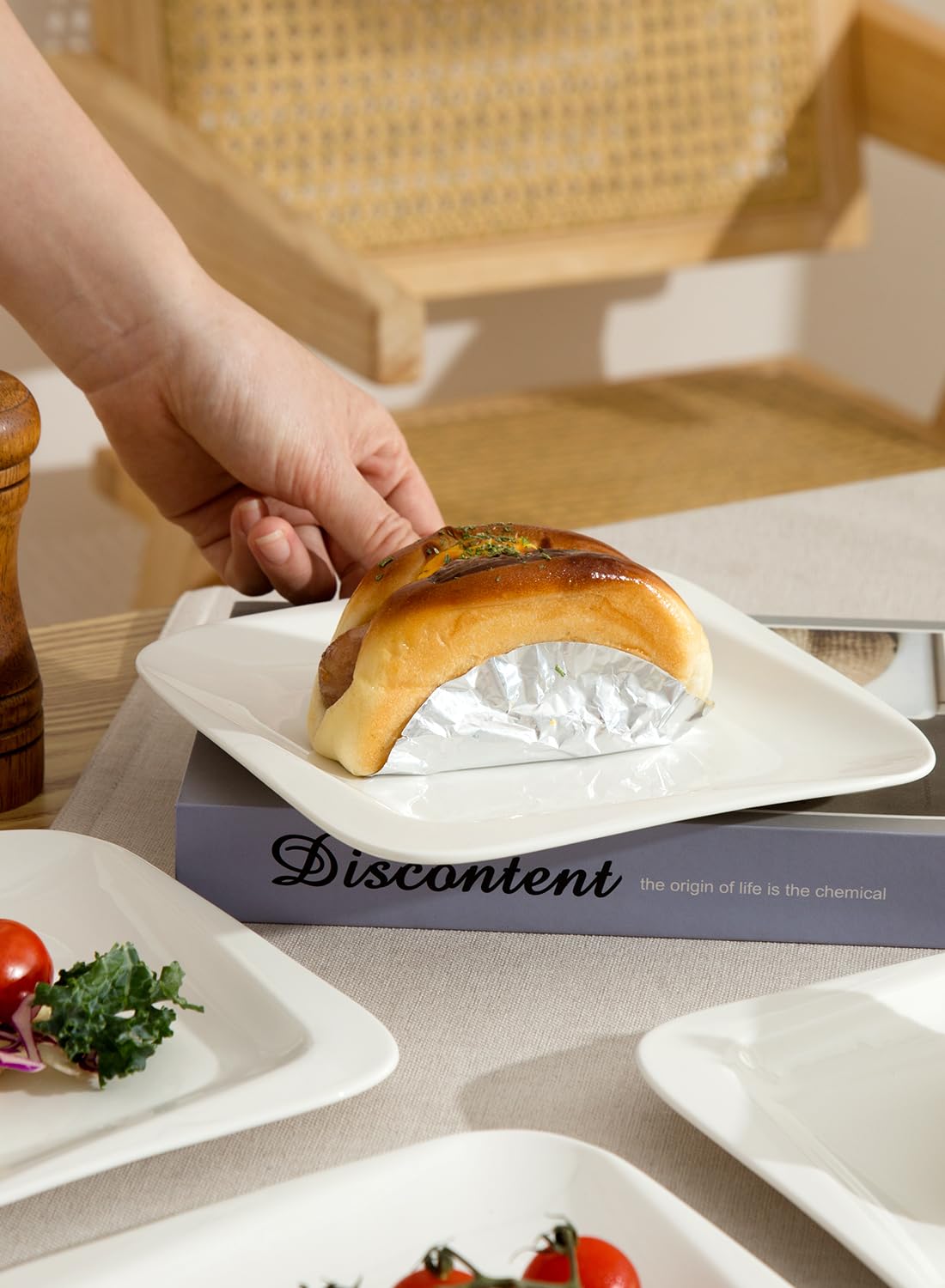 TAMAYKIM 7.3 Inch Porcelain Dessert Plates 10 Pieces, Appetizer Plates, Square Salad Dinnerware Sets, Scratch Resistant, Microwave, Oven and Dishwasher Safe, White