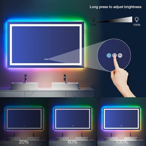 LOAAO LED Bathroom Mirror - 40" x 36" Dimmable, Anti-Fog, RGB Backlit & Front Lighted, Waterproof Glass