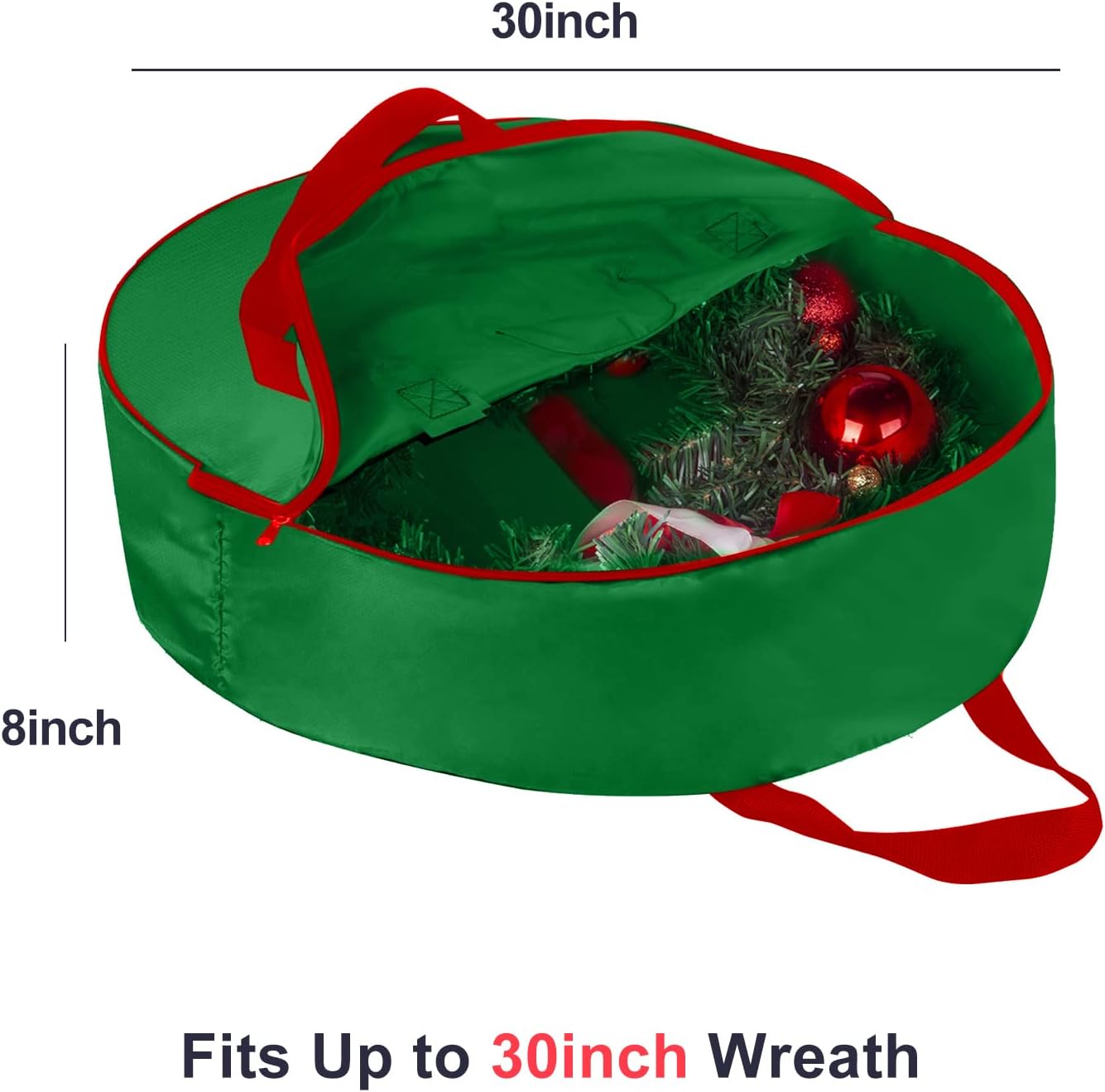 Skiennix Christmas Wreath Storage Bag - Heavy Duty with Reinforced Handles & Double Zipper - Large Green Container for Holiday Decorations