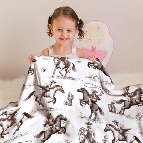 Western Baby Blanket, Cowboy Minky Blankets for Boys Girls, Nursery Room Decor, Soft Warm Lightweight Nursery Bed Blanket for Newborn Toddlers Son Daughter (05)