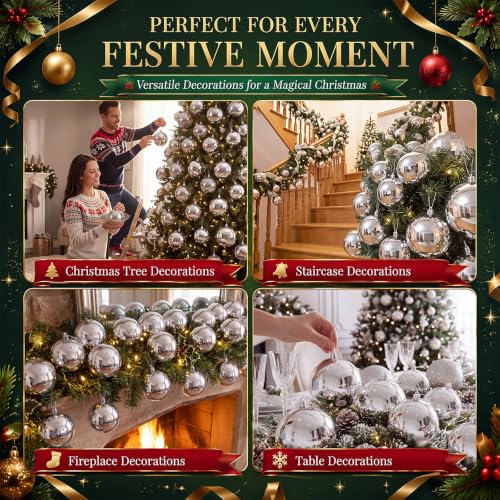 Hollowfly 20 Pcs 4 Inch Silver Waterproof Shatterproof Christmas Ornaments
