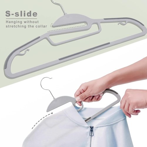 BAGAIL Plastic Hangers - 50 Pack Non-Slip Design with 360° Swivel Hook | Space-Saving Grey Organizer for Shirts & Pants