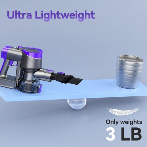 DEVOAC V90 Cordless Vacuum Cleaner, 28KPa Powerful Suction, Up to 45mins Runtime, 60dB Ultra Quiet, 6 in 1 Cordless Stick Vacuum Cleaner for Hard Floor, Carpet, Pet Hair(Purple)