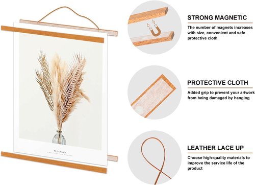 Benjia Magnetic Light Wood Poster Frame Set - 4 Pack for 10x14, 10x15, 10x13 Artwork | Teak Color