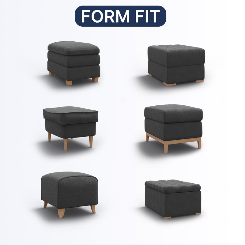 PAULATO BY GA.I.CO. Stretch Ottoman Slipcover 1-Piece – Bi-Elastic Foot Stool Cover for Square or Rectangle Pouf – Furniture Protector Machine Washable – Black (2. Medium)