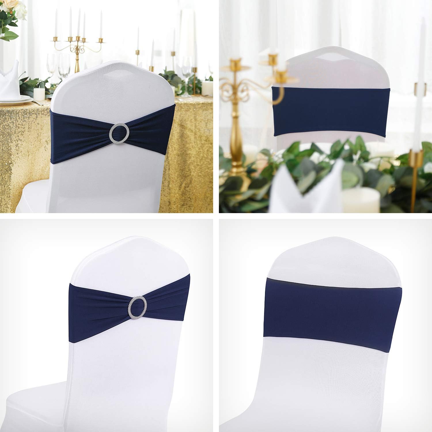 Peomeise Navy Spandex Chair Sashes - 25pcs with Buckle Slider for Wedding & Party Decor