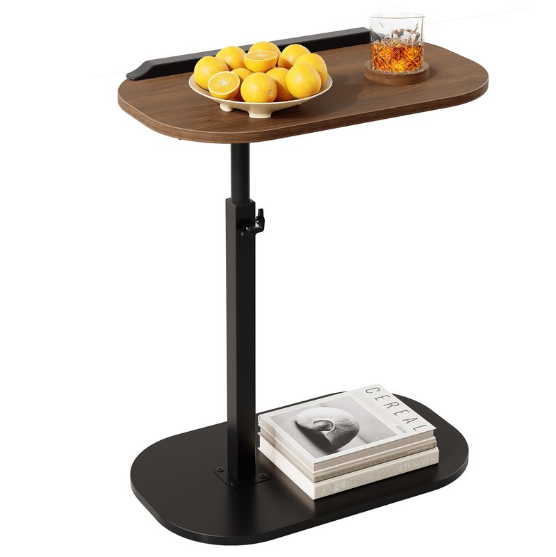 C Shaped End Side Table with Anti-Drop Rod, Adjustable Height & 360° Swivel Snack Table for Couch, Sofa, Bedroom, Living Room, TV Tray Table for Eating, Dinner or Laptop, Small Spaces, Walnut