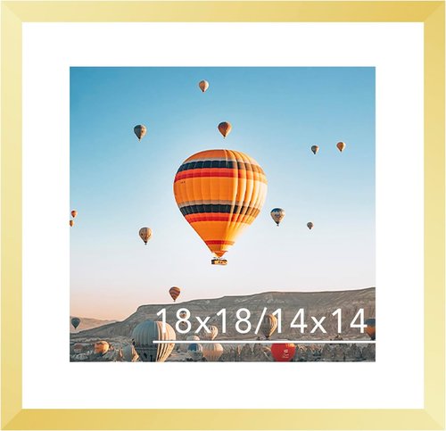 JCJMY 18x18 Gold Picture Frame - Shatter Resistant Plexiglass with 14x14 Mat for Wall Display