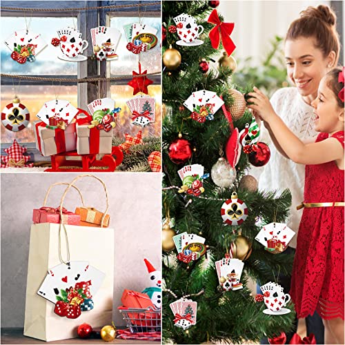Christmas Wooden Playing Card Ornaments Set - Holiday Tree Decorations