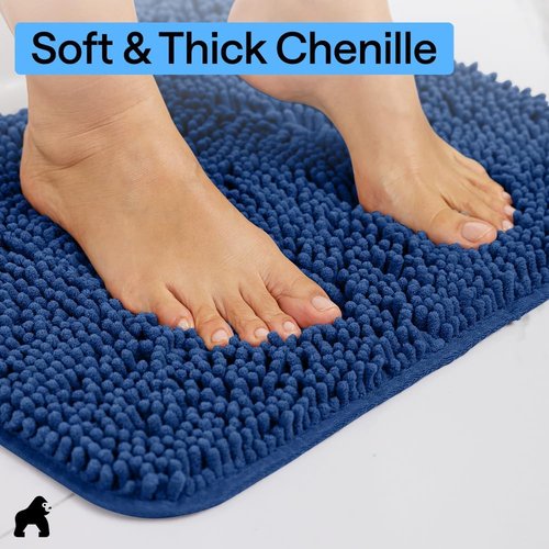 GORILLA GRIP Bath Rug Mat - Thick Soft Absorbent Chenille | Quick-Dry Microfiber, Rubber Backing, 24x17 Royal Blue
