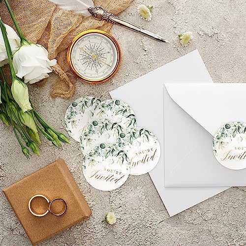Greenery Wedding Invitation Envelope Seals with Gold Foil, 1.4 Inch, 108pcs