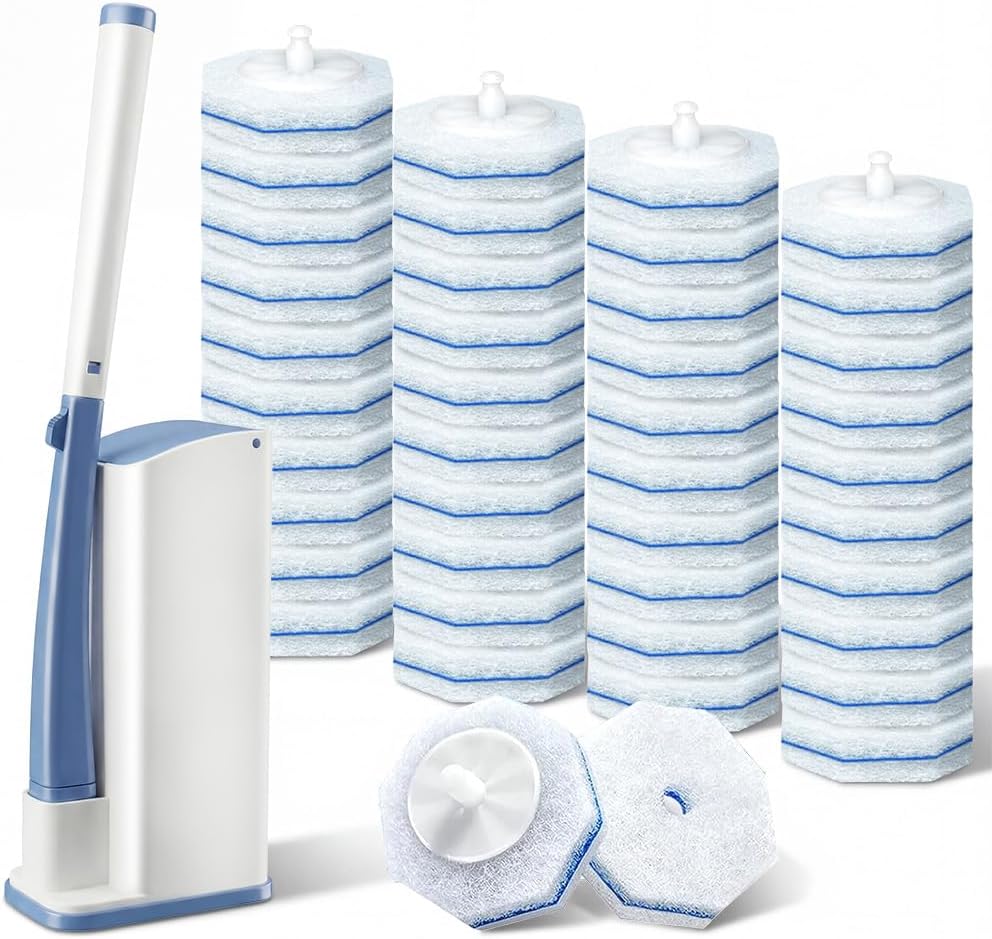 Roundsquare Disposable Toilet Bowl Cleaner - 40 Disinfecting Refill Heads & Storage Caddy Kit