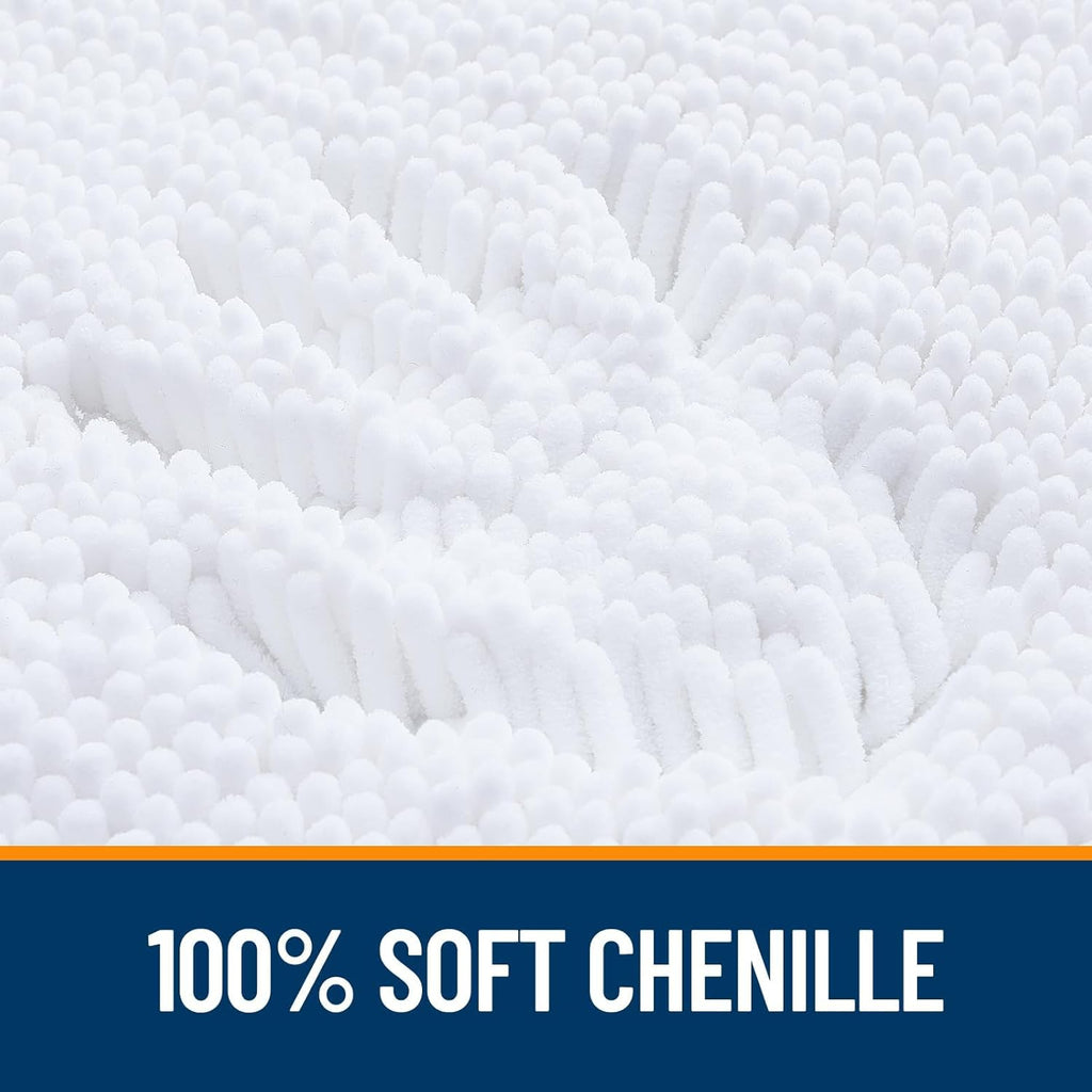OLANLY U-Shaped Toilet Rugs - Extra Soft, Absorbent Chenille Bath Mat | 24x24, Quick-Dry, Non-Slip, White