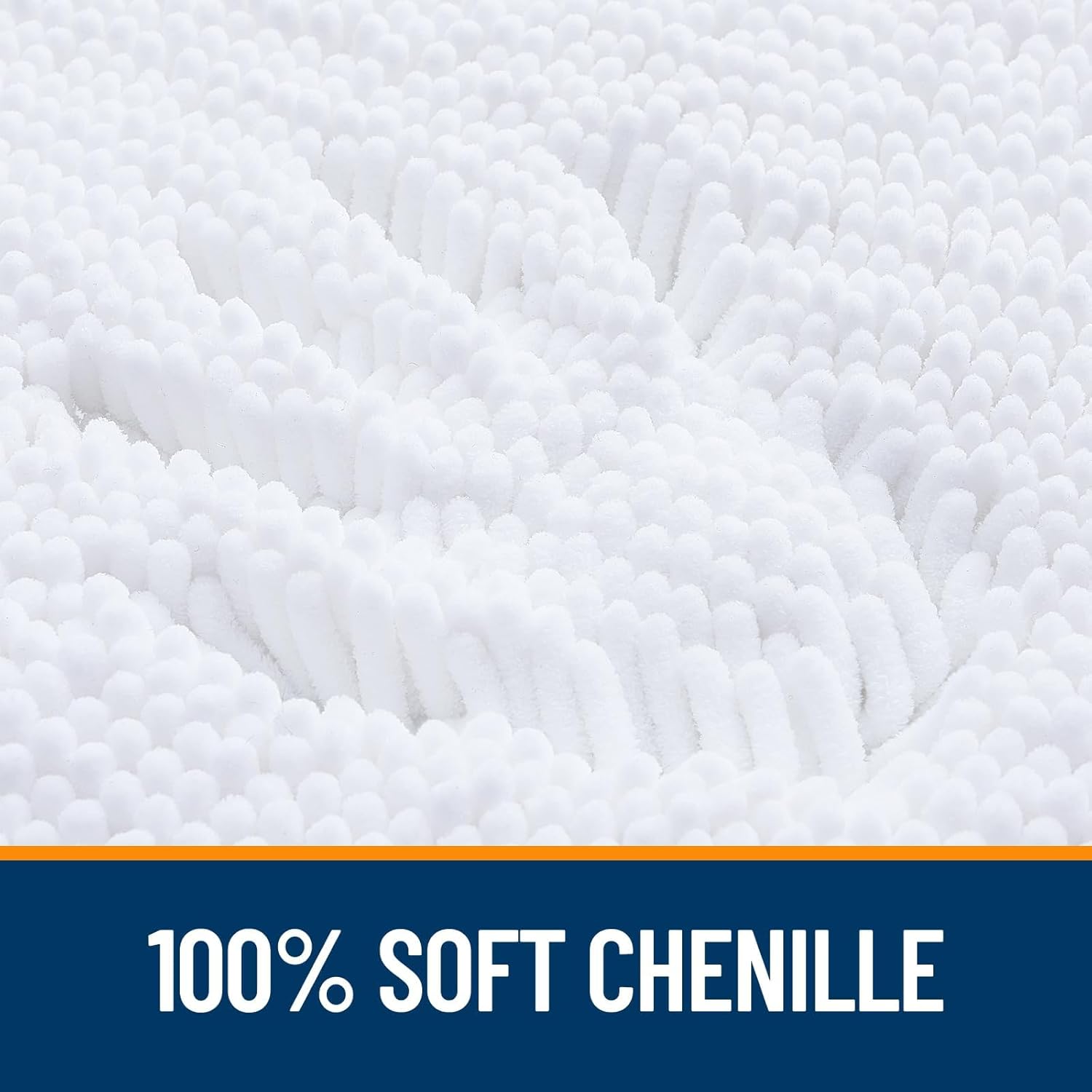 OLANLY U-Shaped Toilet Rugs - Extra Soft, Absorbent Chenille Bath Mat | 24x24, Quick-Dry, Non-Slip, White