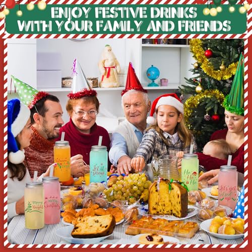 Christmas Cups with Lids and Straws - Green Red Holiday Party Set - 24 Pack - Variation of Red Green