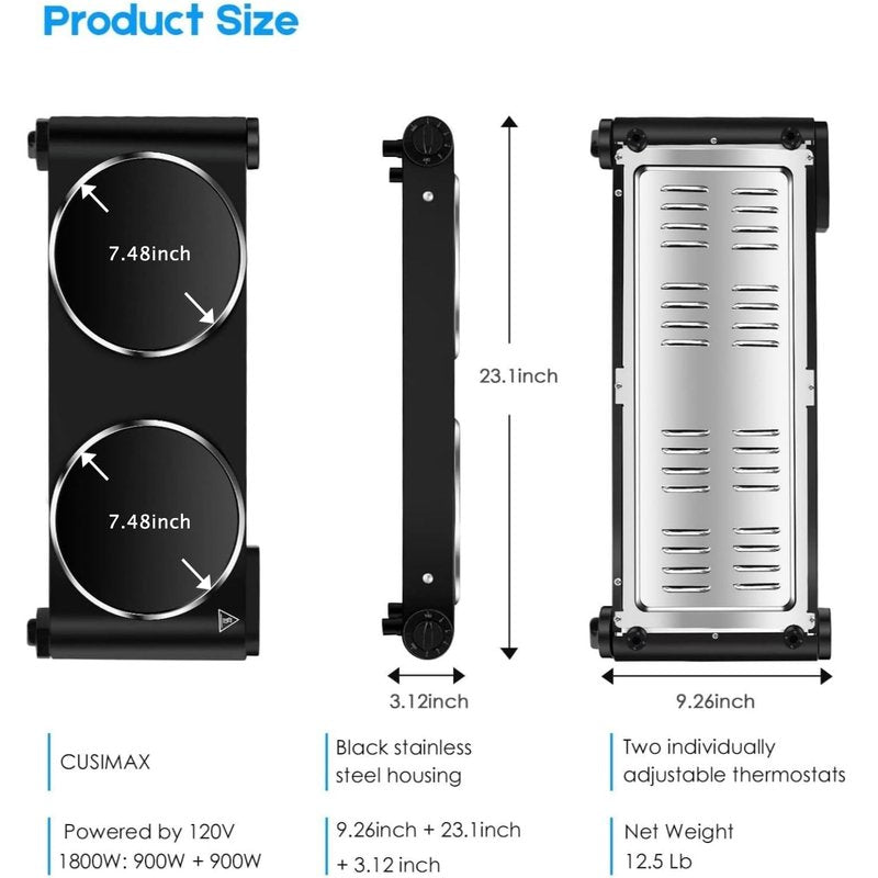 1800W Dual Infrared Burner Electric Hot Plate, High Power for Fast Cooking, 7 Inch Ceramic Glass Portable Electric Stove with Adjustable Temperature Control, Upgraded Version
