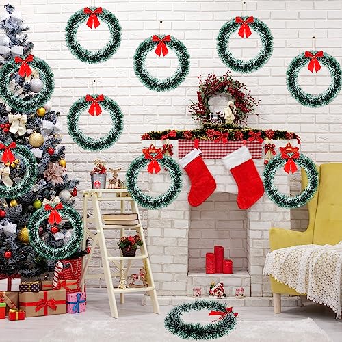 24 Pcs 12-Inch Christmas Wreaths with Red Bows - White Decorative Winter Decor (Variation: White)