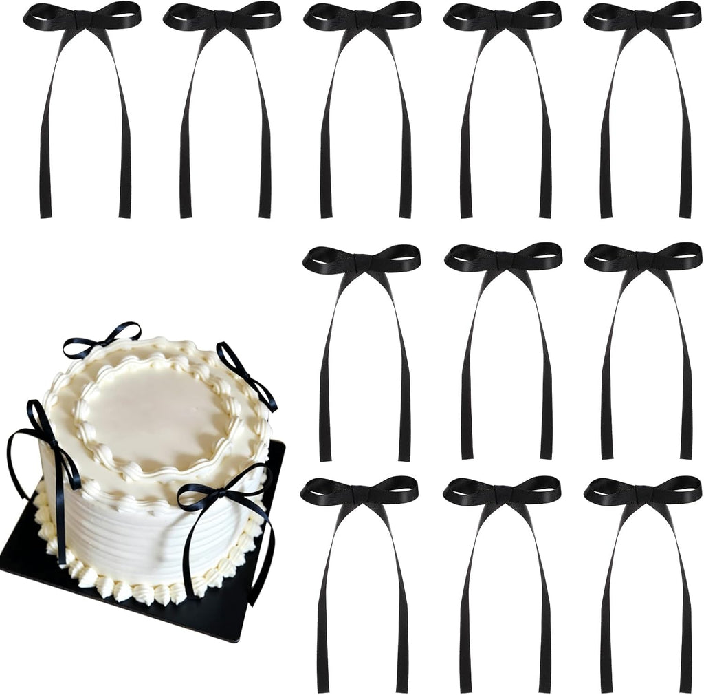 Skiennix 30 Pack Bow Cake Toppers - Elegant Black Ribbon Bows for Graduation & Wedding Celebrations