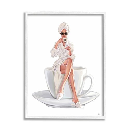 Stupell Industries Chic Woman Robe Coffee Cup Designer Logo Sunglasses, Design by Ziwei Li