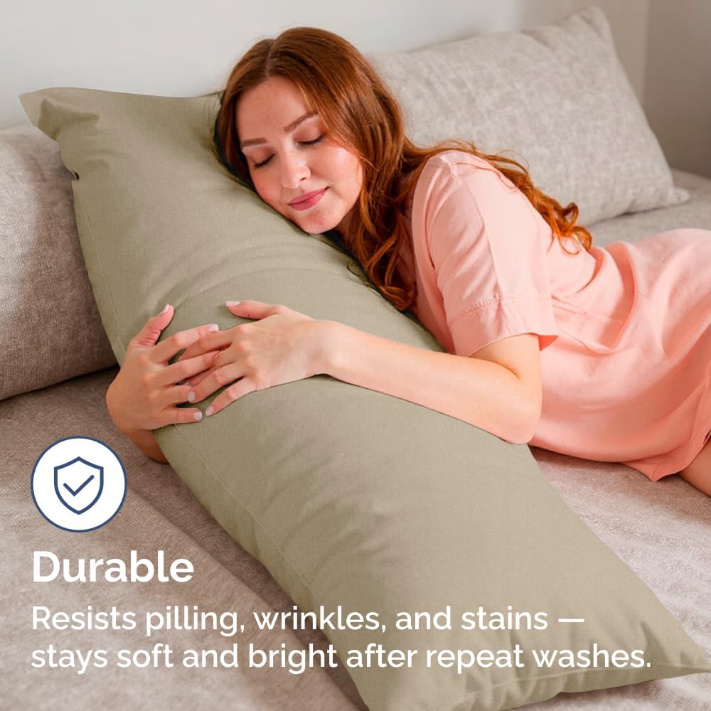 Skiennix Body Pillowcases Set of 4 | Soft, Breathable Covers for Side Sleepers - 20x54" - Heathered Beige