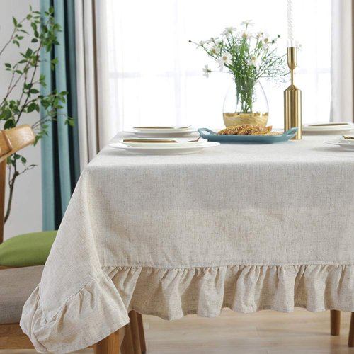 AMZALI Cotton Linen Tablecloth Flounces Fabric Dust-Proof Table Cover for Kitchen Dinner Picnic Table Cloth Tabletop Buffet Home Decoration (Rectangle/Oblong, 55 x 70 Inch, Linen)