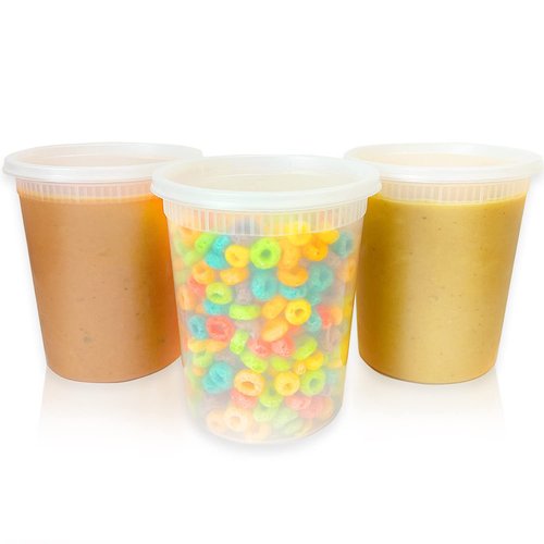 Kitch’nMore 32oz Plastic Deli Food Storage Soup Containers with Airtight Lids, Extra-Thick, Slime, Soup, Leakproof,Stackable,Microwave/Freezer/Dishwasher Safe, BPA Free (24Pack)