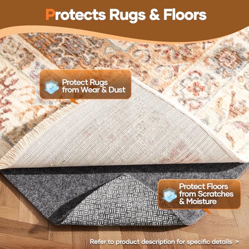 Non-Slip Cushioned Rug Pad, 1/8-Inch Thick Felt & Silicone Carpet Liner