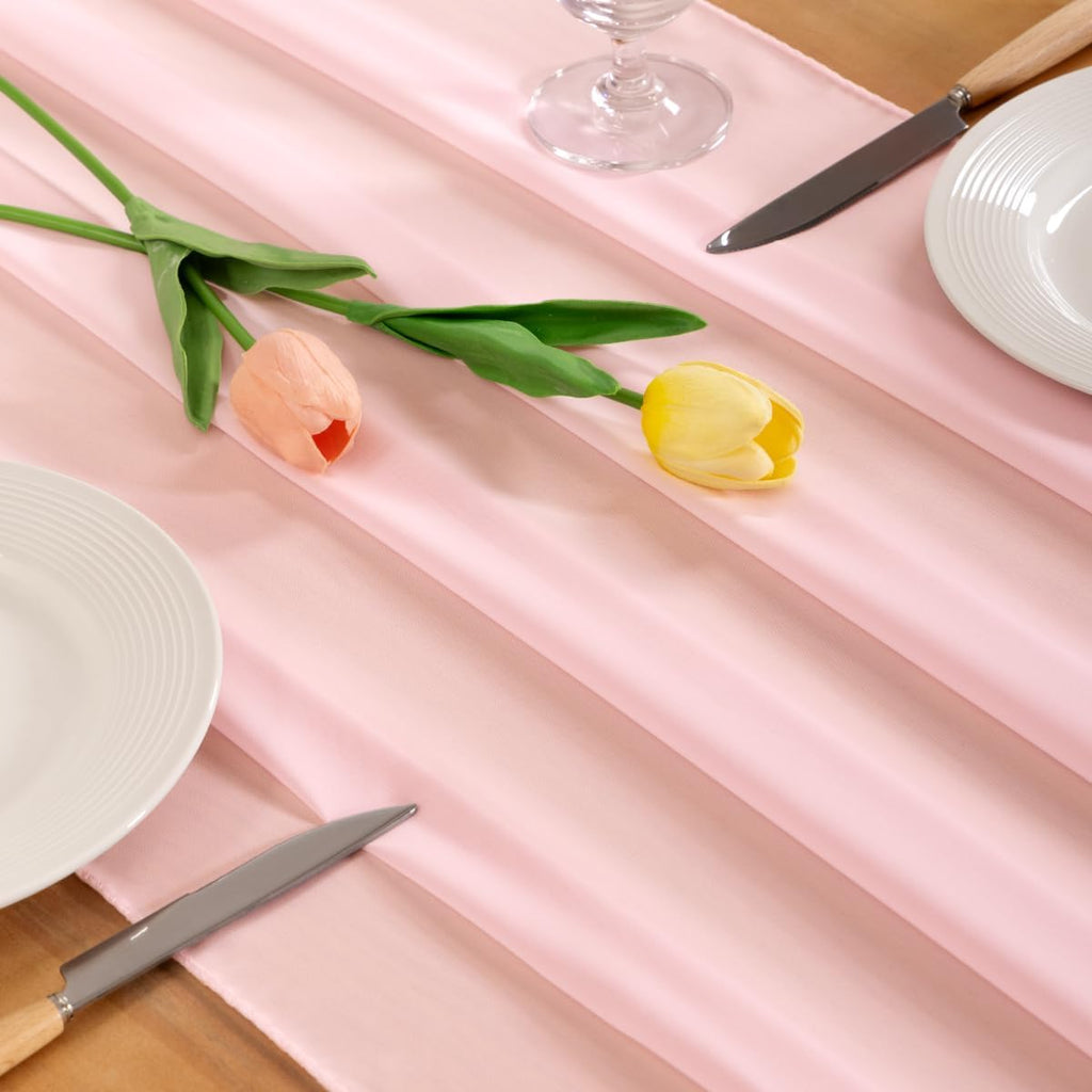 Socomi Blush Pink Chiffon Table Runner - Elegant 10ft Wedding Centerpiece | Rustic Bridal Shower Decor 29x120 Inches
