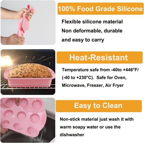 Acidea Nonstick Silicone Bakeware Set - 7-Piece BPA-Free Heat Resistant Baking Kit with Brush for Cakes & Muffins