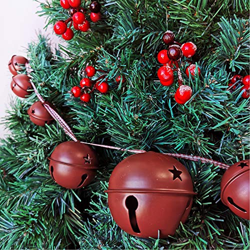 30 Pcs Christmas Rustic Burgundy Metal Jingle Bells with Star Cutouts for Holiday Decorations