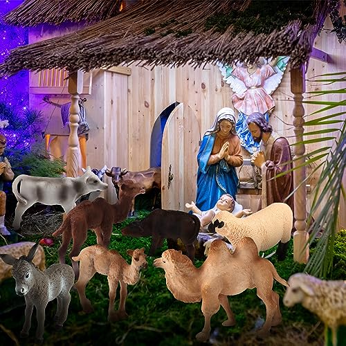 12 Pcs Nativity Animals Figurines Set – Sheep, Camels, Donkeys & Cows