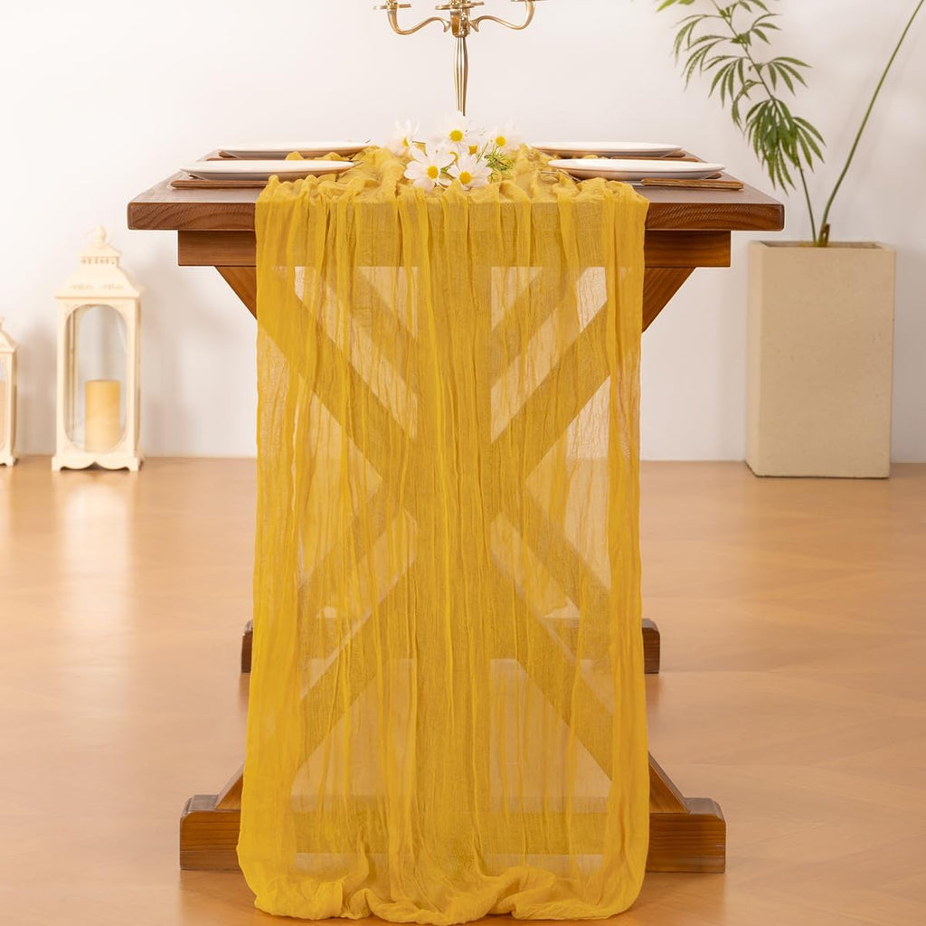 Socomi Cheesecloth Table Runner - 120 Inch Gold Yellow Boho Rustic Decor for Weddings & Parties