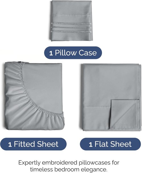 Comfy Twin Size 3-Piece Sheet Set by [Brand Name] | Breathable & Cooling Hotel Luxury Bedding - Deep Pockets, Soft & Wrinkle-Free - Oeko-Tex Certified, Steel Blue