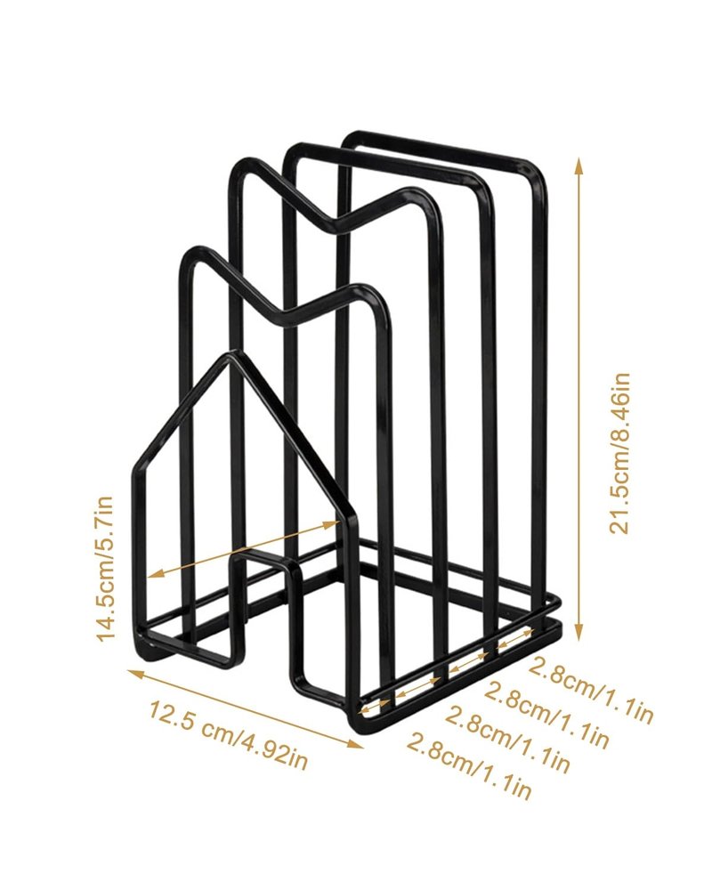 SUNFICON Cutting Board Rack Chopping Board Organizer Stand Holder Kitchen Countertop Pots Pan Lids Rack Organizer Flat Steel 4.92 x 5.7 x 8.47 in. Black