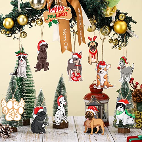 Yalikop 24 Pieces Christmas Wooden Dog Ornaments Hanging Decorations for Tree