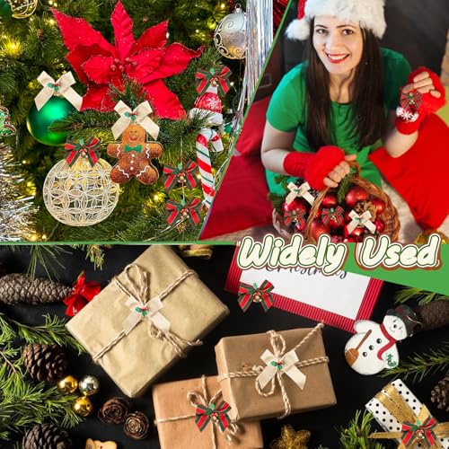 Hisgeru 12 Pcs Champagne Christmas Ribbon Bows with Bells - Small Holiday Decor