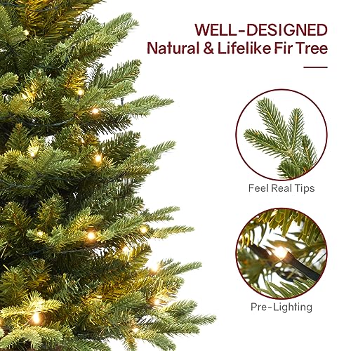 Somikis 3ft Pre-Lit Artificial Christmas Tree with 85 LED Lights, Nordic Spruce, Solid Cement Burlap Base