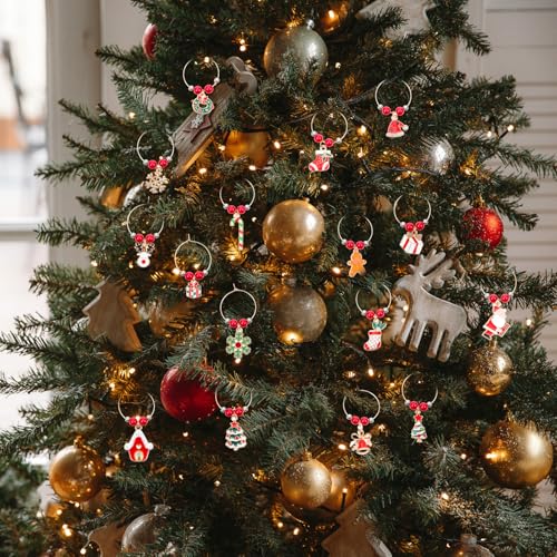16 Pcs Christmas Wine Glass Charms - Holiday Drink Markers & Party Favors