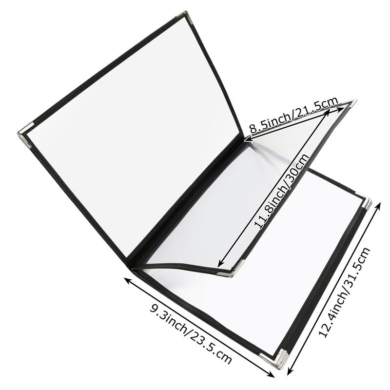 FVIEXE 2PCS 8.5 x 11 Inch Menu Covers 6 Page 12 View, Transparent Restaurant Menu Holder for Restaurant Bar Cafe (Black)