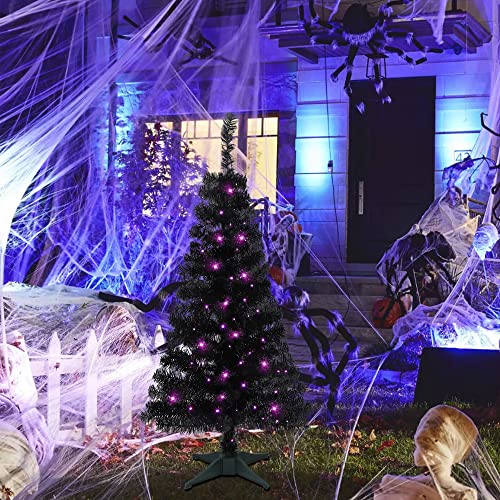 4FT Lighted Black Halloween Tree with 70 Purple LED Lights & Timer