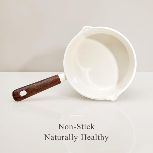 CAROTE Ceramic Nonstick Saucepan Set - 2QT & 3QT with Lid & Ladle | Easy to Clean, Induction Compatible, PFAS Free, White