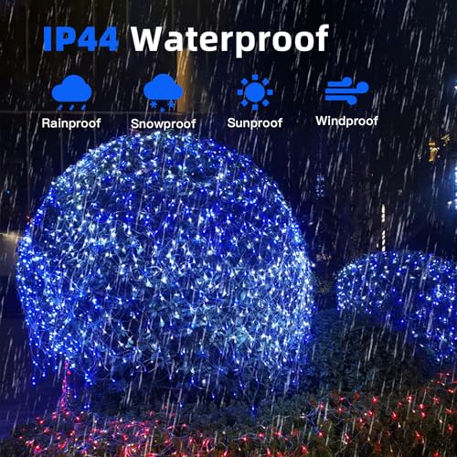 HeKation 9.8' x 6.6' Blue 200 LED Net Mesh String Lights, 8 Modes Waterproof