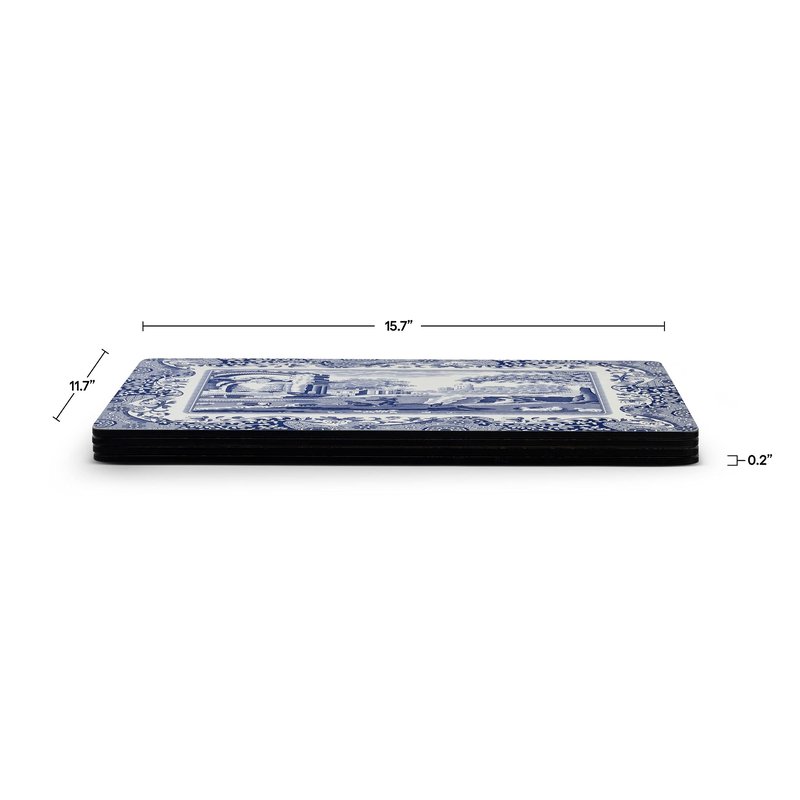 Pimpernel Blue Italian Collection Placemats | Set of 4 | Heat Resistant Mats | Cork-Backed Board | Hard Placemat Set for Dining Table | Measures 15.7” x 11.7”