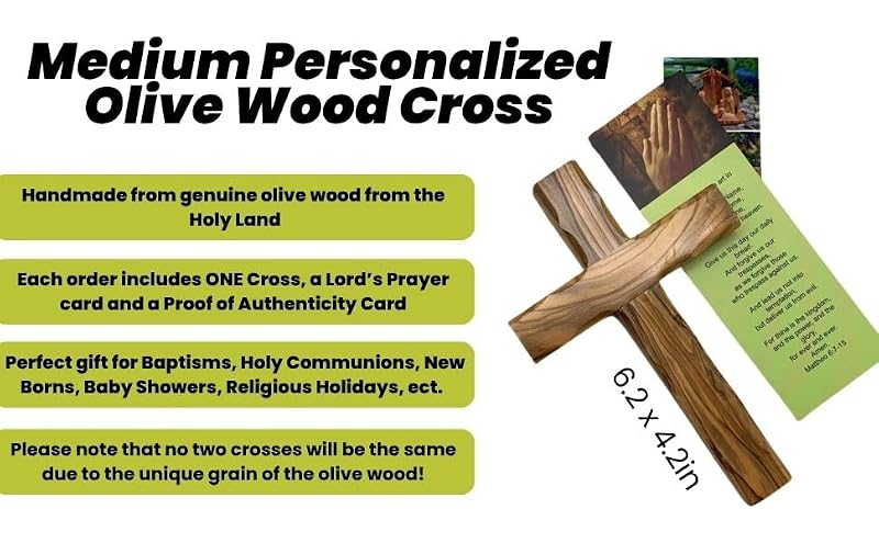 Hand-Carved Olive Wood Wall Cross - 6.2" Holy Land Religious Decor