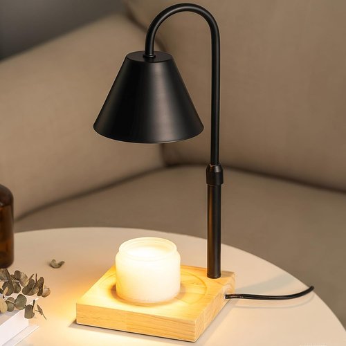 GODONLIF Black Dimmable Candle Warmer Lamp - Adjustable Height & Timer | Wooden Base with 2 Bulbs