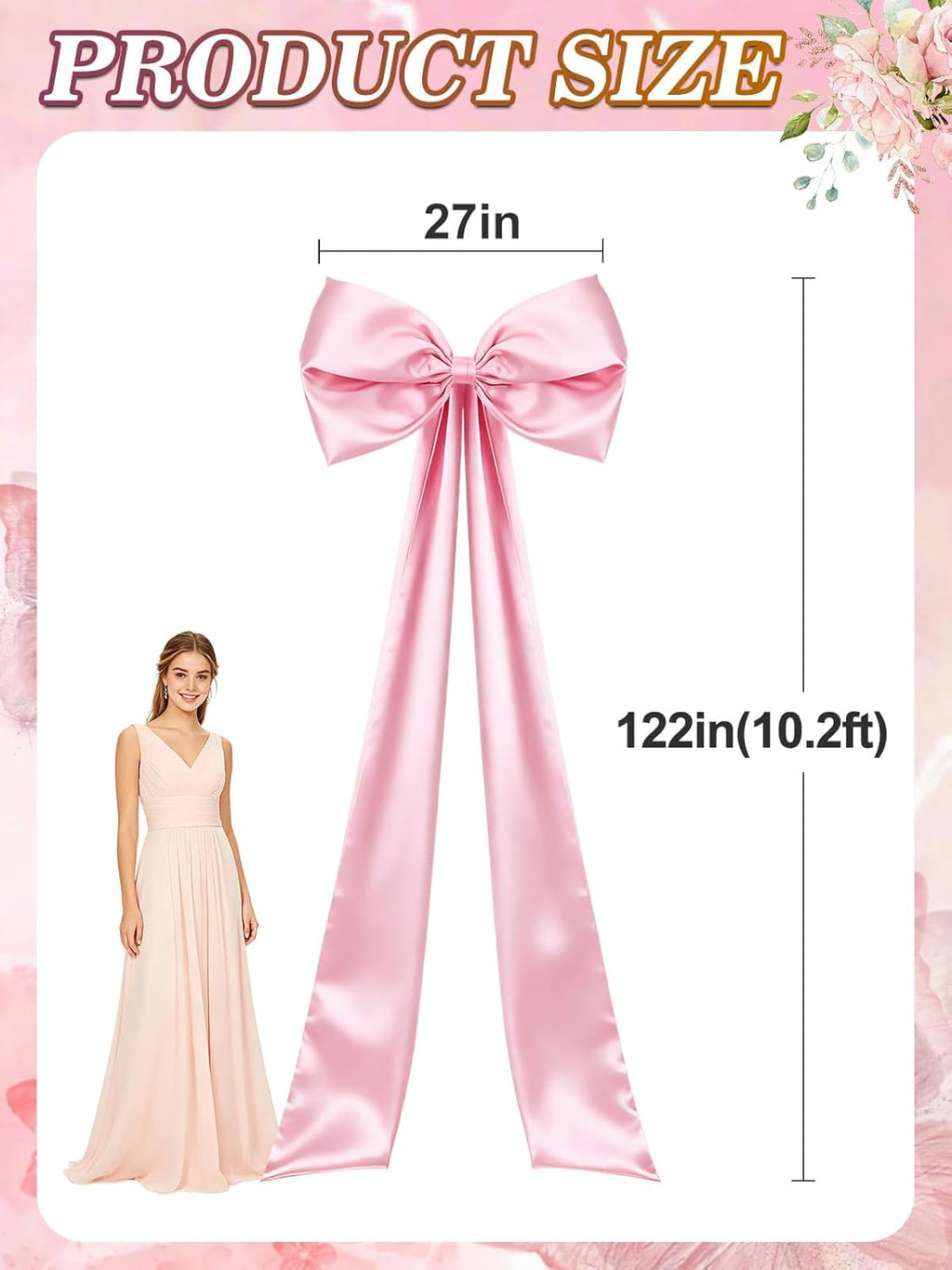 Regine Switzerland 27" x 122" Giant Pink Bow - Satin Bow with Long Streamers for Birthday & Holiday Decor
